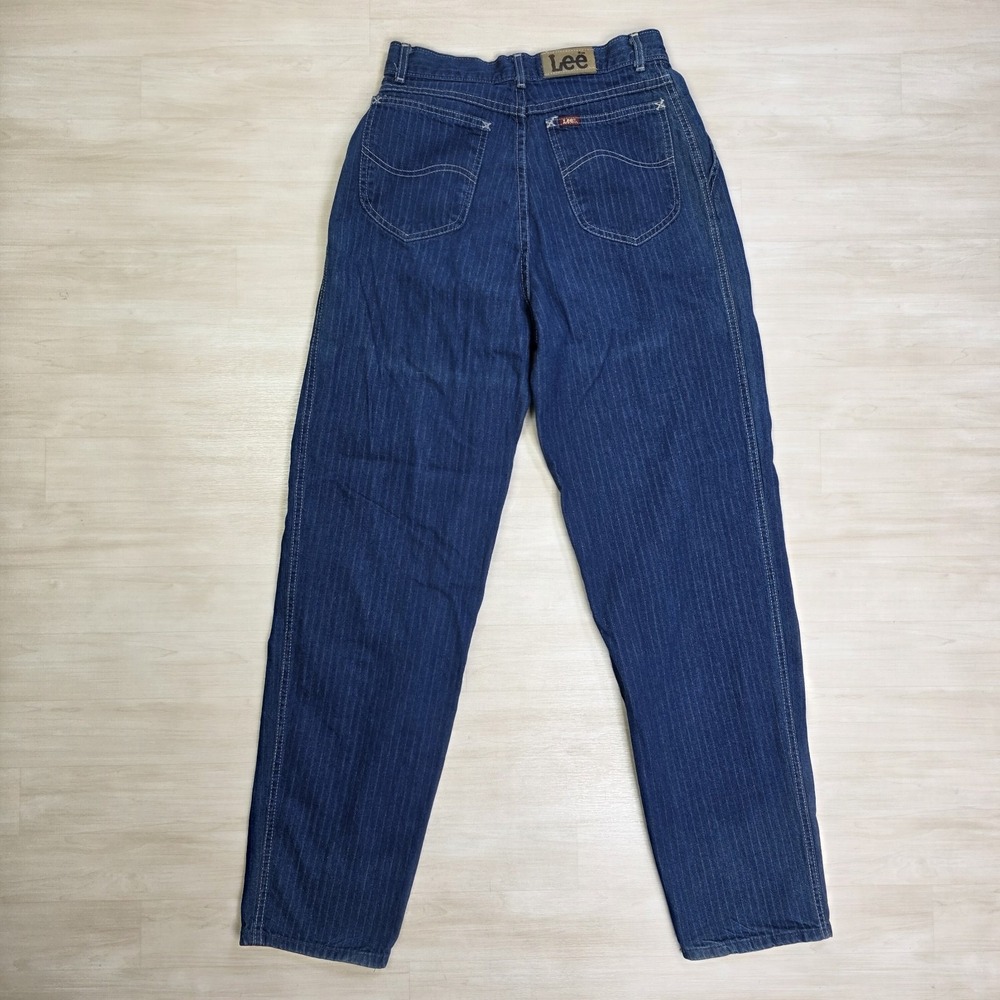 Vintage Lee Jeans Blue Pinstripe‎ High Rise Straight Leg Denim Size 12 25 x 30